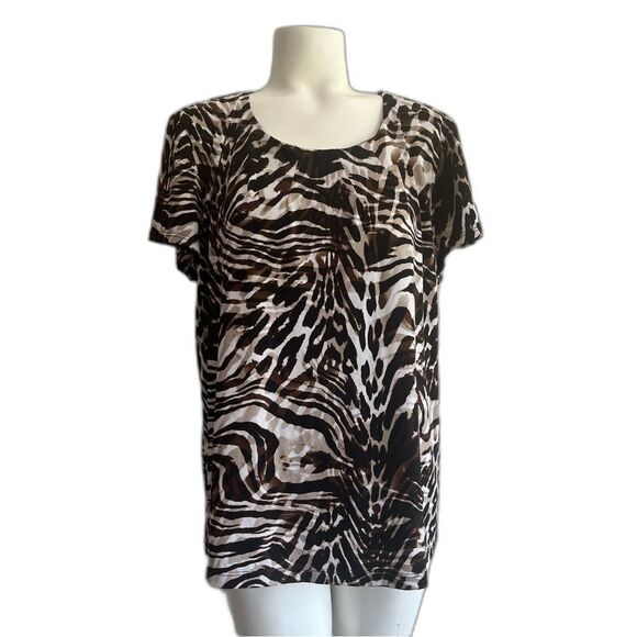 Chico’s Animal Print Brown White Blouse 2 L Large - Picture 1 of 7